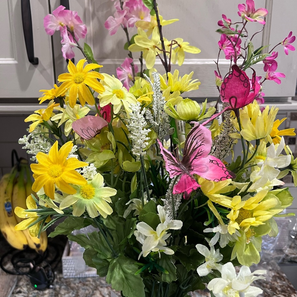 Yellow and Pink Faux Florals with Delicate Accents